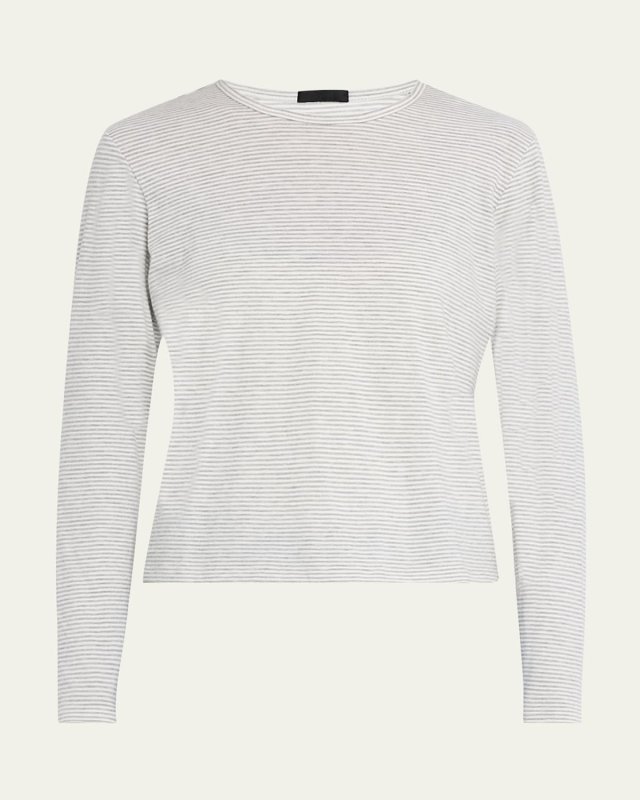 Micro Stripe Slub Long-Sleeve Crewneck Tee